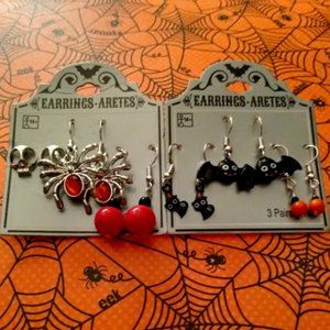 HAUNT COUTURE HALLOWEEN 6pc MAGIC BLACK CAT/VAMPIRE BAT/SPIDER/SKULL EARRINGS